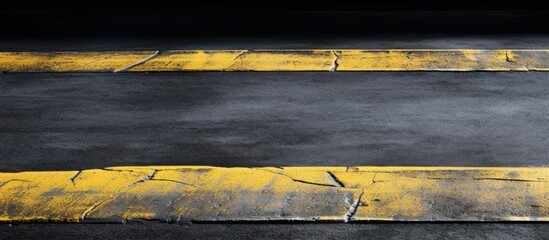 Aufkleber - A detailed view of the texture of an asphalt road with two yellow lines. Creative banner. Copyspace image