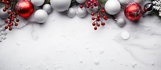 Aufkleber - Copy space image of a festive Christmas frame adorned with holiday decorations set against a backdrop of white and grey stones