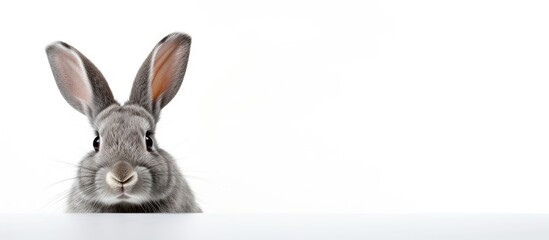 Poster - A grey rabbit is seen against a white backdrop in this copy space image