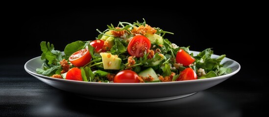 Poster - A concept of a proper wholesome dinner salad with healthy nutritious restaurant food Copy space image