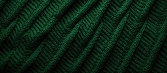Poster - Diagonal patterns adorn the forest green knitted wool fabric adding texture and depth to the copy space image