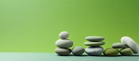 Aufkleber - A copy space image showcasing balanced pebbles neatly arranged on a foamy surface against a vibrant green backdrop