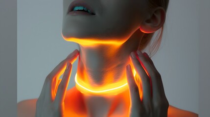 Aufkleber - Futuristic Portrait of a Woman with Glowing Orange Lines on Neck. Concept Art. Modern Digital Design, Ideal for Tech-Themed Projects. AI