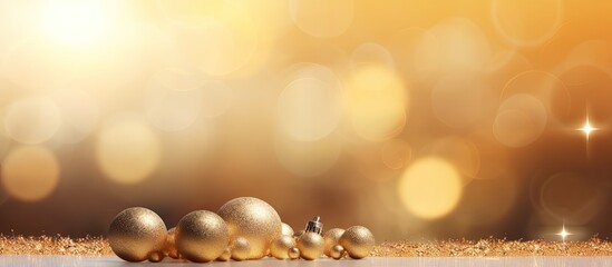 Poster - The festive beauty of a golden Christmas is captured in an abstract blur bokeh background providing an enchanting copy space image