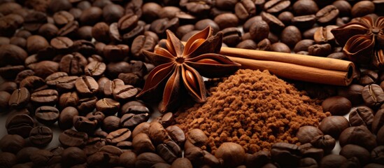 Aufkleber - A mixture of coffee grains and spices copy space image
