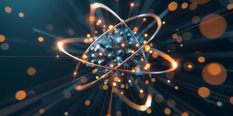 estrutura do átomo com linhas e partículas brilhantes
