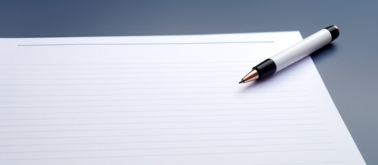 Poster - A pen is pictured up close on a blank sheet of paper providing ample copy space for written content