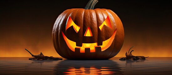 Poster - Isolate Halloween pumpkin head jack lantern with shadow reflection and copy space image Includes clipping path