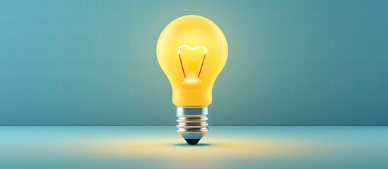Poster - A cheerful yellow light bulb with a smiling face placed flat on a surface providing ample space for copy or other images