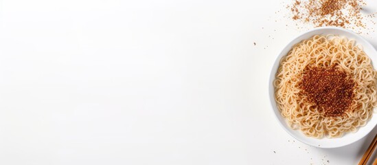 Aufkleber - A top down view of a white background copy space image featuring instant noodles seasoned with pepper accompanied by chopsticks