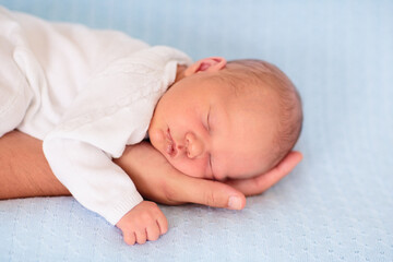 Canvas Print - Newborn baby boy on a blue blanket