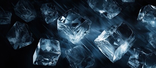 Leinwandbilder - This black background with ice crystal cubes offers ample copy space for text or design
