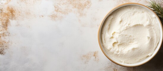 Wall Mural - A top down view of a delicious vanilla ice cream against a textured concrete backdrop leaving plenty of space for adding text or other graphic elements. Creative banner. Copyspace image