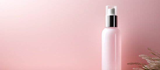 Aufkleber - A beauty product bottle for skin or hair care displayed sideways on a pink background The image includes copy space and a blank label for branding purposes