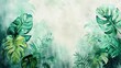 © RocknRoller Studios - Natural Design Background with Tropical Foliage. Watercolour Illustration Wallpaper with copy-space.