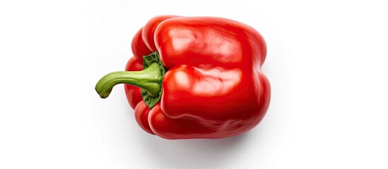 Wall Mural - Top view of a red sweet bell pepper isolated on a white background creating a perfect copy space image for your text with a flat lay composition