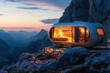 Futuristic mountain pod at twilight