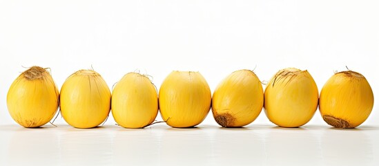 Poster - Copy space image of yellow coconuts against a white backdrop