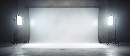 Aufkleber - Studio light flashes create a white and bright shape on the wall leaving enough space for an image. Creative banner. Copyspace image