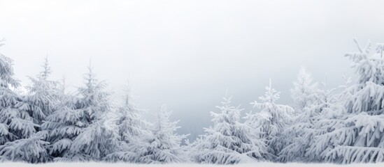 Poster - Snow covered fir branches in a copy space image representing the New Year and Christmas theme