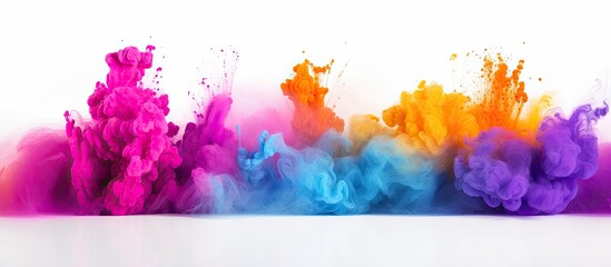 Poster - A copy space image featuring an abstract powder in various colors scattered across a pristine white background