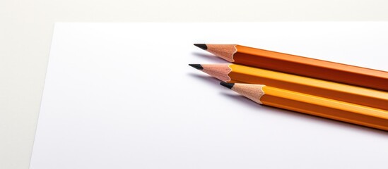 Poster - Two pencils and a piece of scrapbook paper on a white background creating a perfect copy space image