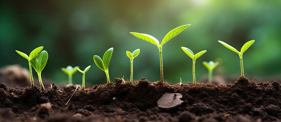 Poster - A copy space image depicting the growth of young plants on soil symbolizing the connection to ecology or nature and offering room for displaying texts