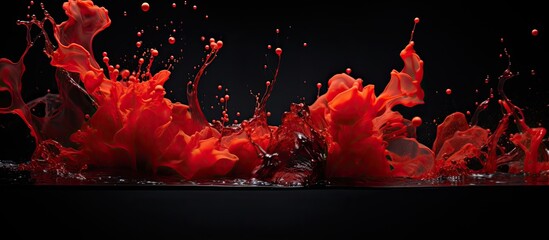 Aufkleber - An abstract still life composition featuring vibrant red colors blending in the water set against a dark black backdrop with ample copy space for additional imagery