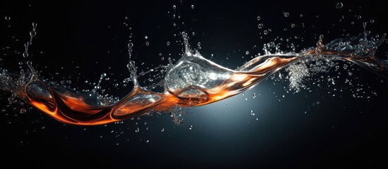 Poster - A copy space image of water droplets and splashes illuminated by backlight against a dark background