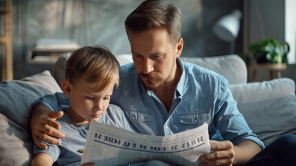 Canvas Print - Father and Son Reading Together