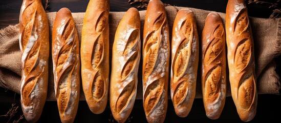 Poster - Top view of delicious homemade sourdough baguettes A copy space image showcasing mouth watering freshly baked bread