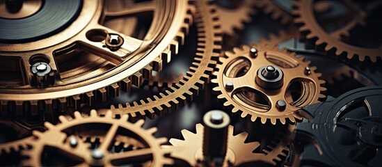 Aufkleber - Close up of intricate worn gears in an antique mechanism perfect for a copy space image