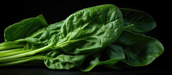Aufkleber - A vibrant image of fresh green spinach set against a dark black background creating ample copy space This evokes a sense of a healthy and nutritious diet