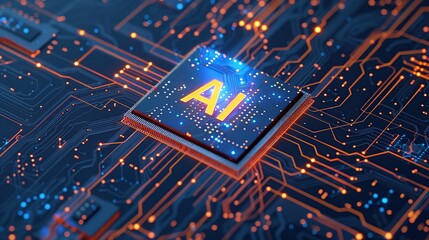 artificial intelligence chip with glowing blue 
