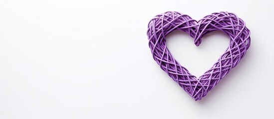 Aufkleber - Above the flat lay image there is a purple heart shaped rattan placed in isolation on a white background with ample copy space