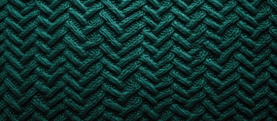 Poster - Diagonal patterns adorn the forest green knitted wool fabric adding texture and depth to the copy space image