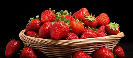 Poster - Strawberries arranged in a wicker basket on a white background creating copy space for an image