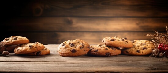 Fototapete - A copy space image featuring cookies placed on a rustic wooden table