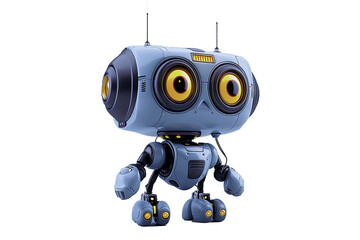 A cute robot with large eyes, in the 3D rendering style, with a cartoonish design, on a simple background