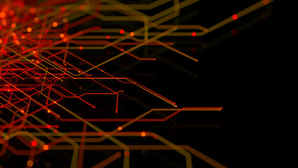 Orange and Yellow Connectivity Concept with High-Tech Structure. Futuristic Digital Lines.