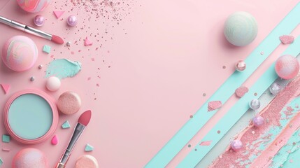 Poster - A colorful array of makeup brushes and containers, including a pink