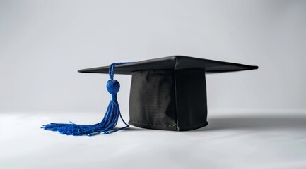 Wall Mural - graduation cap with blue tassel on gray background