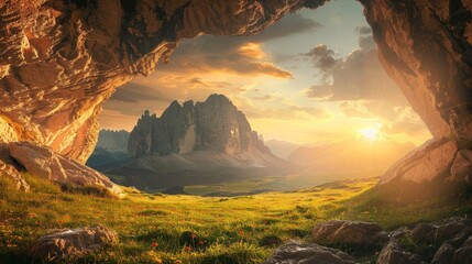 Poster - Stunning mountain landscape at sunset