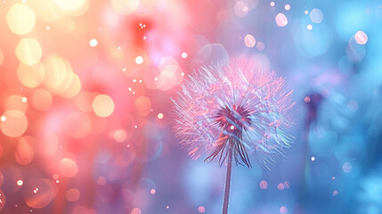 Poster - abstract blurred nature background dandelion seeds parachute. abstract nature bokeh pattern