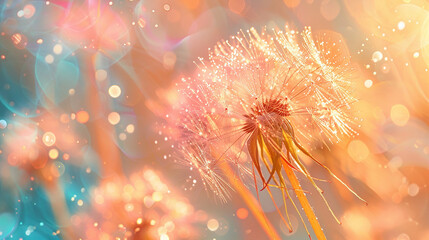 Poster - abstract blurred nature background dandelion seeds parachute. abstract nature bokeh pattern