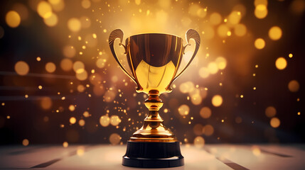golden trophy with bokeh lights
