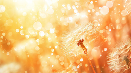 Poster - abstract blurred nature background dandelion seeds parachute. abstract nature bokeh pattern
