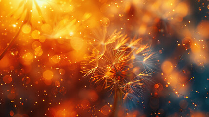 Poster - abstract blurred nature background dandelion seeds parachute. abstract nature bokeh pattern
