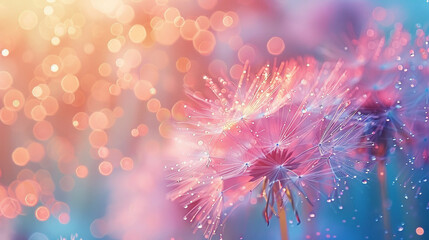 Poster - abstract blurred nature background dandelion seeds parachute. abstract nature bokeh pattern