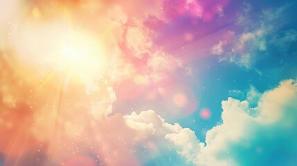 Gazing upward at the soft clouds and sun flare against a colorful blurred natural backdrop